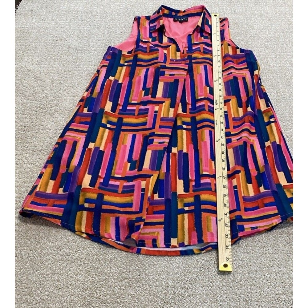 SSYS Pink Multicolor Geometric Sleeveless Shift Dress V-Neck Lightweight Size XS - Picture 11 of 14